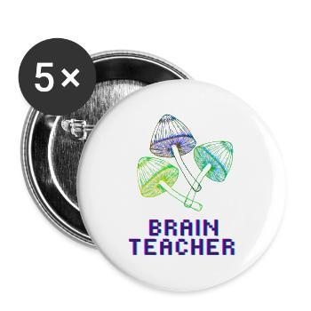 Brain Teacher Magic Mushrooms Pilze Trip - Buttons groß 56 mm (5er Pack) - Weiß - Vorne