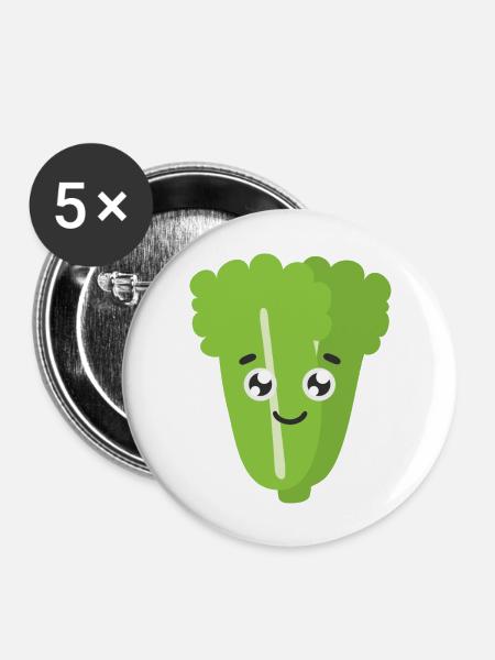 Grüner Salat - Buttons groß 56 mm (5er Pack) - Weiß