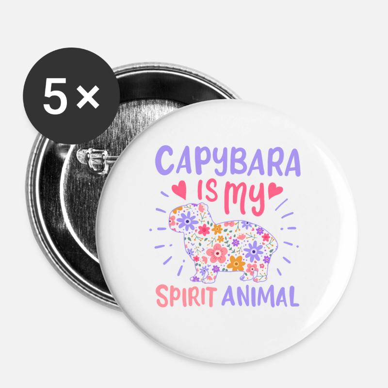 Capybara Krafttier - Buttons groß 56 mm (5er Pack) - Weiß