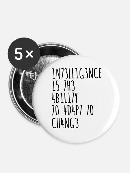Intelligenz lustiger Spruch - Buttons groß 56 mm (5er Pack) - Weiß