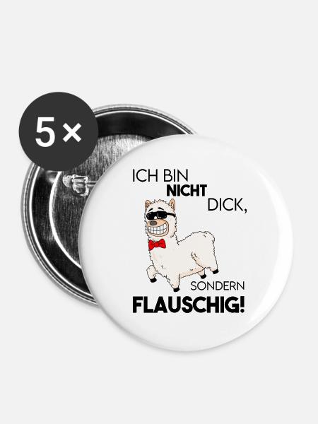 Alpaka - Ich bin nicht dick - Buttons groß 56 mm (5er Pack) - Weiß