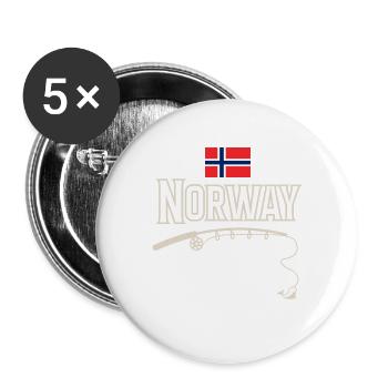 Norwegen Angeln Angler Angeltour - Buttons groß 56 mm (5er Pack) - Weiß - Vorne