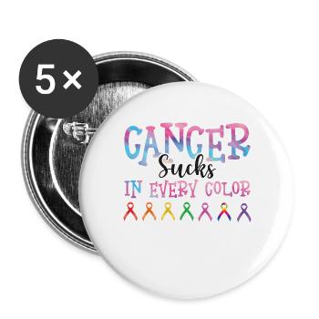 Sensibilisation au cancer Le cancer aspire toutes les couleurs - Lot de 5 grands badges (56 mm) - blanc - Devant