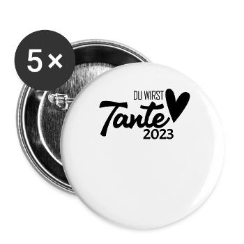 Tante 2023 - Werdende Tante - Tante werden - Buttons groß 56 mm (5er Pack) - Weiß - Vorne