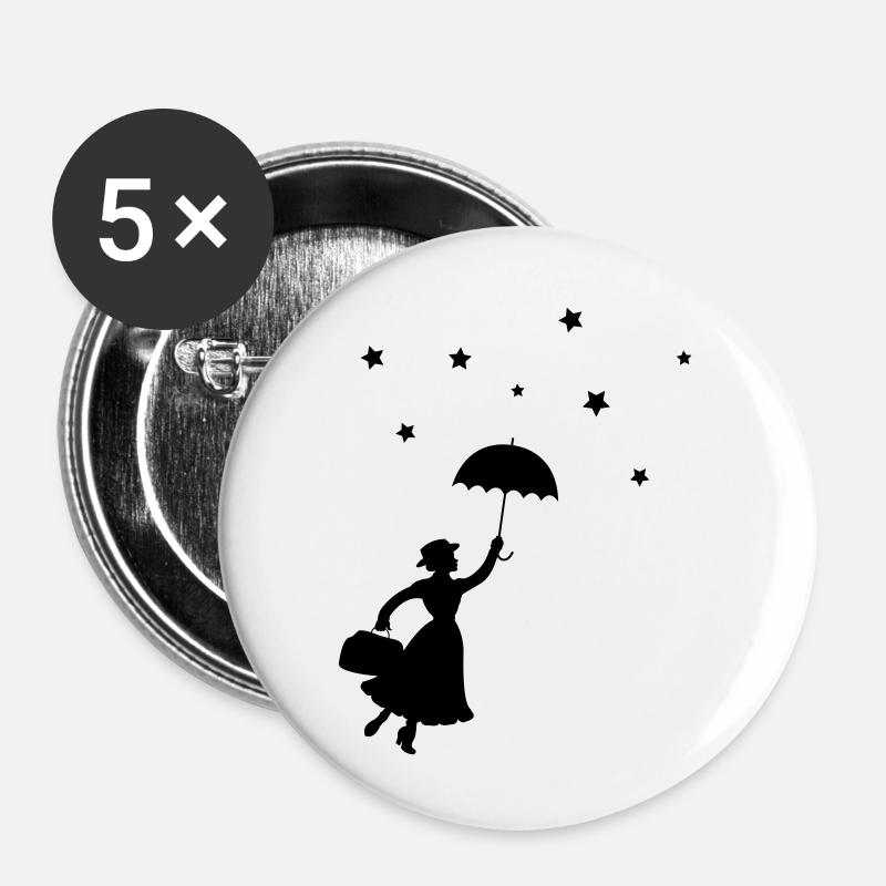 Frau Regenschirm - Buttons groß 56 mm (5er Pack) - Weiß