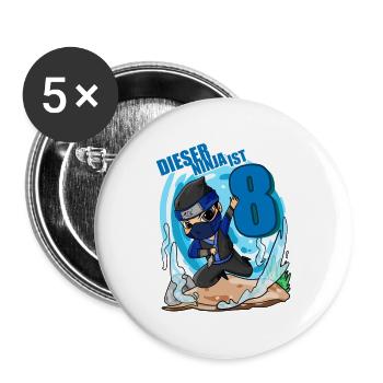 8 Jahre Geburtstag Junge Ninja - Ich bin 8 - Buttons groß 56 mm (5er Pack) - Weiß - Vorne