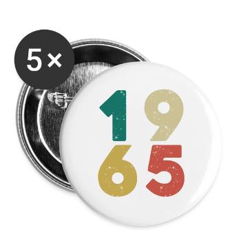 1965 - Jahrgang 1965 Retro Vintage - Buttons groß 56 mm (5er Pack) - Weiß - Vorne