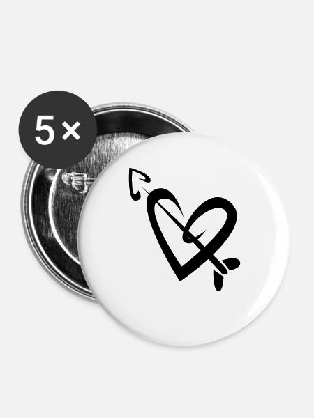 Herz Pfeil - Buttons groß 56 mm (5er Pack) - Weiß