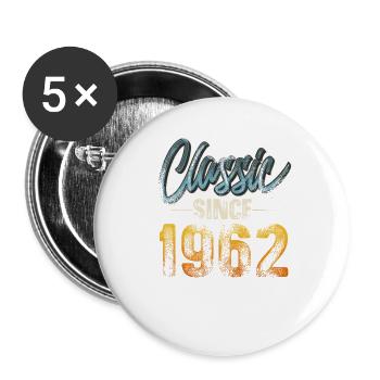 1962 Année de naissance Anniversaire Année de construction Millésime - Lot de 5 grands badges (56 mm) - blanc - Devant