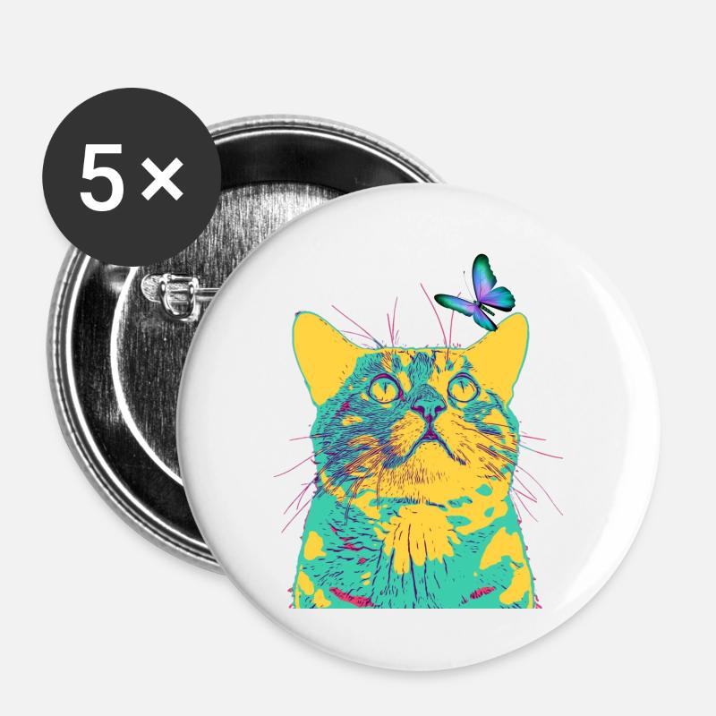 butterfly loves the cat - Buttons large 2.2''/56 mm (5-pack) - white