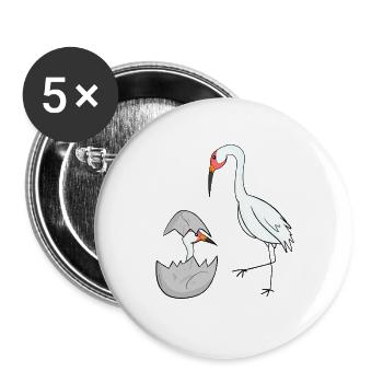 Grue avec grue pour bébé - Lot de 5 grands badges (56 mm) - blanc - Devant