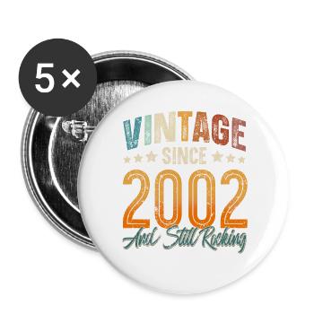 2002 Année de naissance Anniversaire Année de construction Millésime - Lot de 5 grands badges (56 mm) - blanc - Devant
