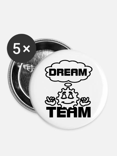 Dream-Team-Ausrüstung - Buttons groß 56 mm (5er Pack) - Weiß