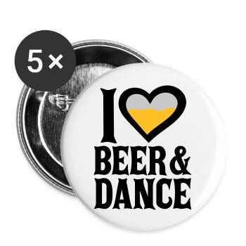 Love Beer and Dance - Buttons large 2.2''/56 mm (5-pack) - white - Front
