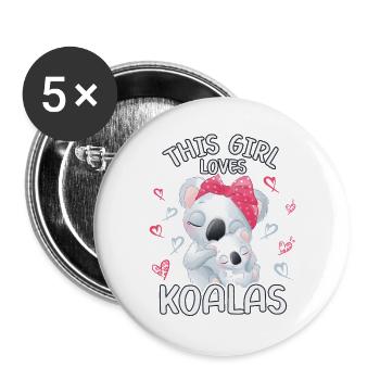 Dieses Maedchen Liebt Koalas - Buttons groß 56 mm (5er Pack) - Weiß - Vorne