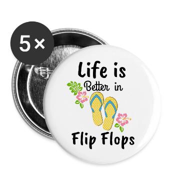 la vie est meilleure en tongs - Lot de 5 grands badges (56 mm) - blanc - Devant