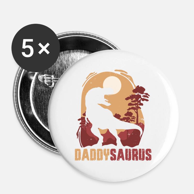 Daddysaurus Sunset Silhouette - Buttons large 2.2''/56 mm (5-pack) - white