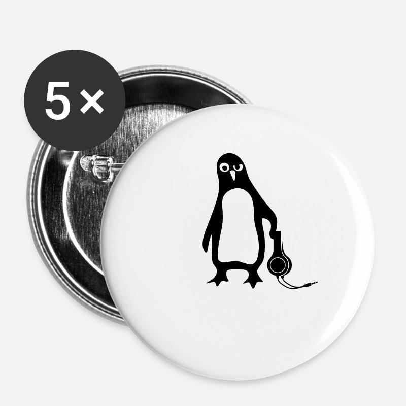 Pinguin Linux - Buttons groß 56 mm (5er Pack) - Weiß