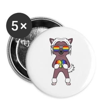 LGBT Hund Chinesischer Schopfhund Regenbogen - Buttons groß 56 mm (5er Pack) - Weiß - Vorne
