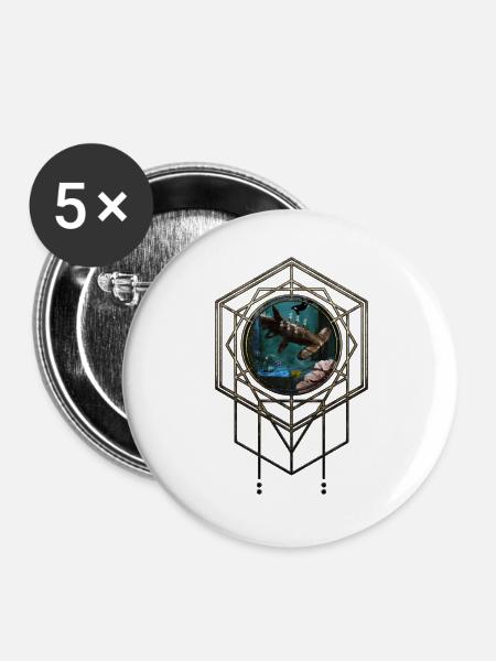 Toller Steampunk-Hammerhai - Buttons groß 56 mm (5er Pack) - Weiß
