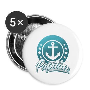 Papitän Papa Vater Kapitän Segeln Boot Schiff - Buttons groß 56 mm (5er Pack) - Weiß - Vorne