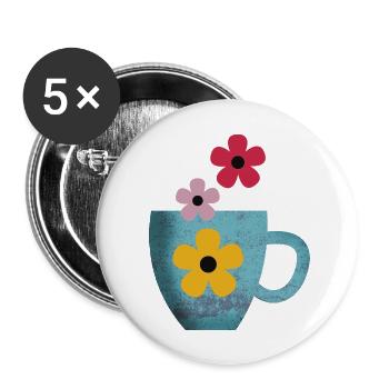 Ich liebe Kaffee und Blumen - Buttons groß 56 mm (5er Pack) - Weiß - Vorne