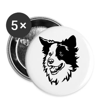 Tête de Border Collie - Lot de 5 grands badges (56 mm) - blanc - Devant