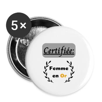 Certifiée : Femme en or - Lot de 5 grands badges (56 mm) - blanc - Devant