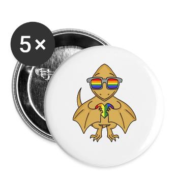 LGBT Tier Dinosaurier Regenbogen Herz - Buttons groß 56 mm (5er Pack) - Weiß - Vorne