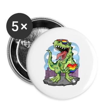 LGBT Animal Dinosaur Rainbow Heart - Buttons large 2.2''/56 mm (5-pack) - white - Front