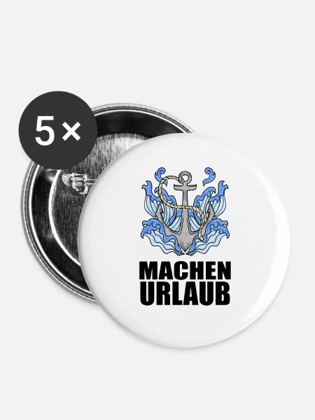 Urlaub machen - Buttons groß 56 mm (5er Pack) - Weiß