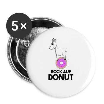 Bock auf Donut - Ziege Ziegenbock - Buttons groß 56 mm (5er Pack) - Weiß - Vorne