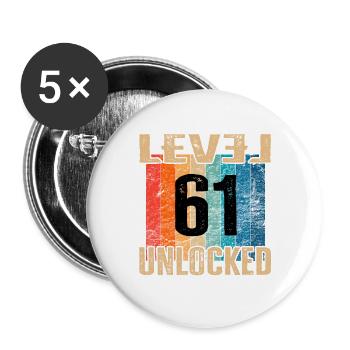 Birthday Happy Birthday Level Unlocked 61 years - Buttons large 2.2''/56 mm (5-pack) - white - Front