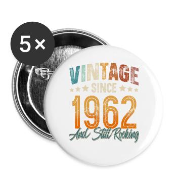 1962 Année de naissance Anniversaire Année de construction Millésime - Lot de 5 grands badges (56 mm) - blanc - Devant