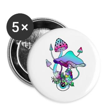 Magic Mushrooms Psychedelic Art - Buttons large 2.2''/56 mm (5-pack) - white - Front