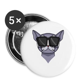 Britisch Kurzhaar Katze mit Sonnenbrille - Buttons groß 56 mm (5er Pack) - Weiß - Vorne