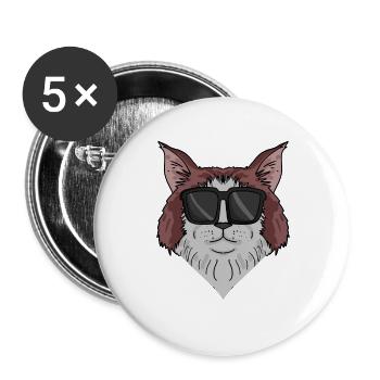 Maine-Coon Katze mit Sonnenbrille - Buttons groß 56 mm (5er Pack) - Weiß - Vorne