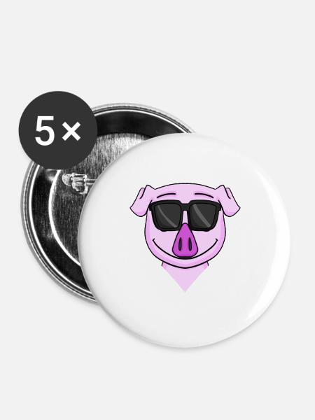 cooles Schwein - Buttons groß 56 mm (5er Pack) - Weiß