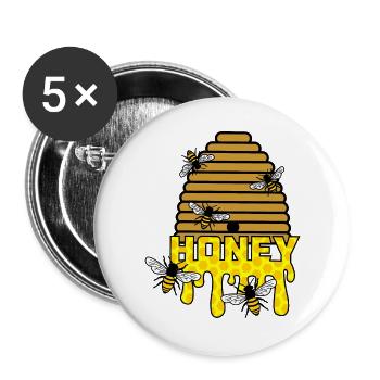 Ruche de miel d’abeille - Lot de 5 grands badges (56 mm) - blanc - Devant
