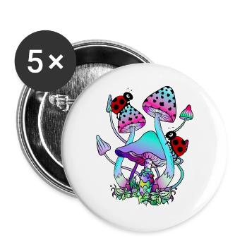 Zauberpilze mit Marienkäfer farbenfrohe Pilzkunst - Buttons groß 56 mm (5er Pack) - Weiß - Vorne