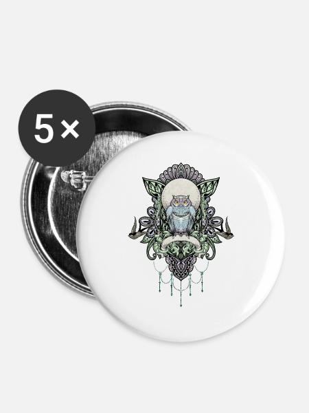Niedliche dekorative Eule - Buttons groß 56 mm (5er Pack) - Weiß