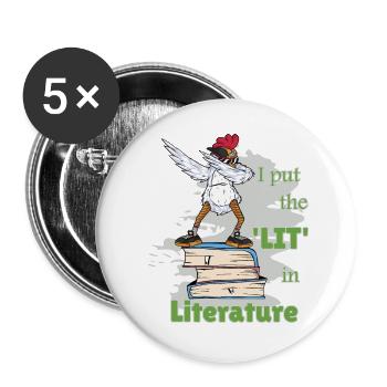 Lustige Sprüche Literatur Bücher Schreiben Huhn - Buttons groß 56 mm (5er Pack) - Weiß - Vorne
