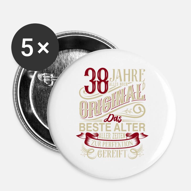 38. Geburtstag Vintage Retro - Buttons groß 56 mm (5er Pack) - Weiß