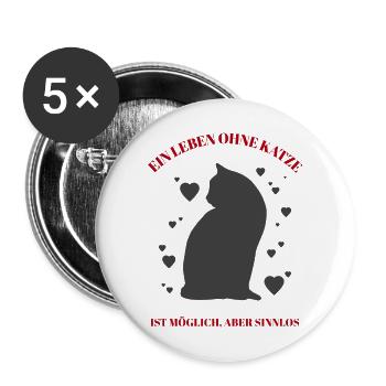 Katzen-Leben - Buttons groß 56 mm (5er Pack) - Weiß - Vorne