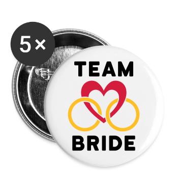 Team bride (Herz, zwei Ringe) - Buttons groß 56 mm (5er Pack) - Weiß - Vorne