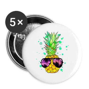 Pineapple with sunglasses tropical cool - Buttons large 2.2''/56 mm (5-pack) - white - Front