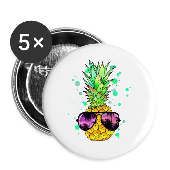 Ananas mit cooler Beach Sonnenbrille - Buttons groß 56 mm (5er Pack) - Weiß - Vorne