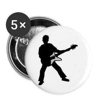 Party Gitarrist Elektrogitarre spielen - Buttons groß 56 mm (5er Pack) - Weiß - Vorne