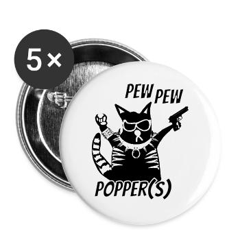 Rockerkatze Pew Pew Metal Festival - Buttons groß 56 mm (5er Pack) - Weiß - Vorne