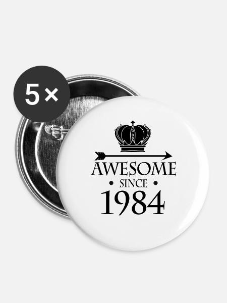 Jahrgang 1984 - Fantastisch seit 1984 - Buttons groß 56 mm (5er Pack) - Weiß